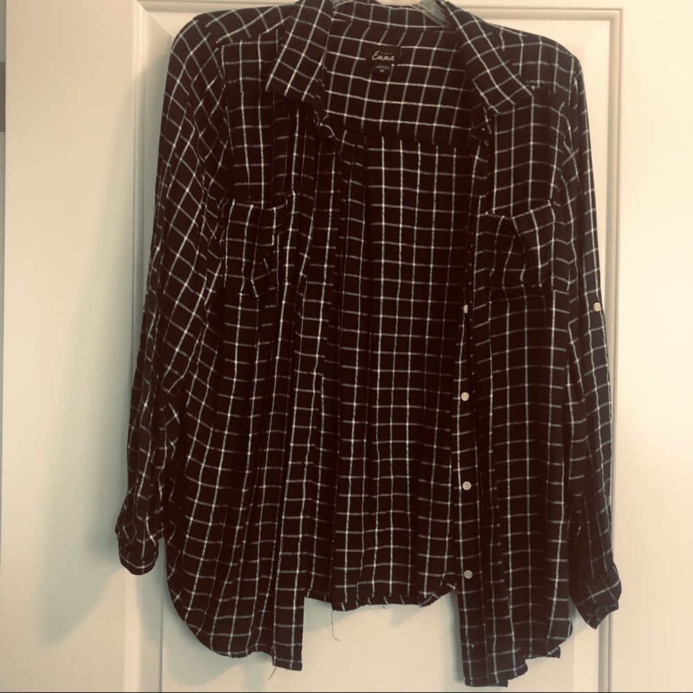 Navy blue , shimmer white plaid shirt